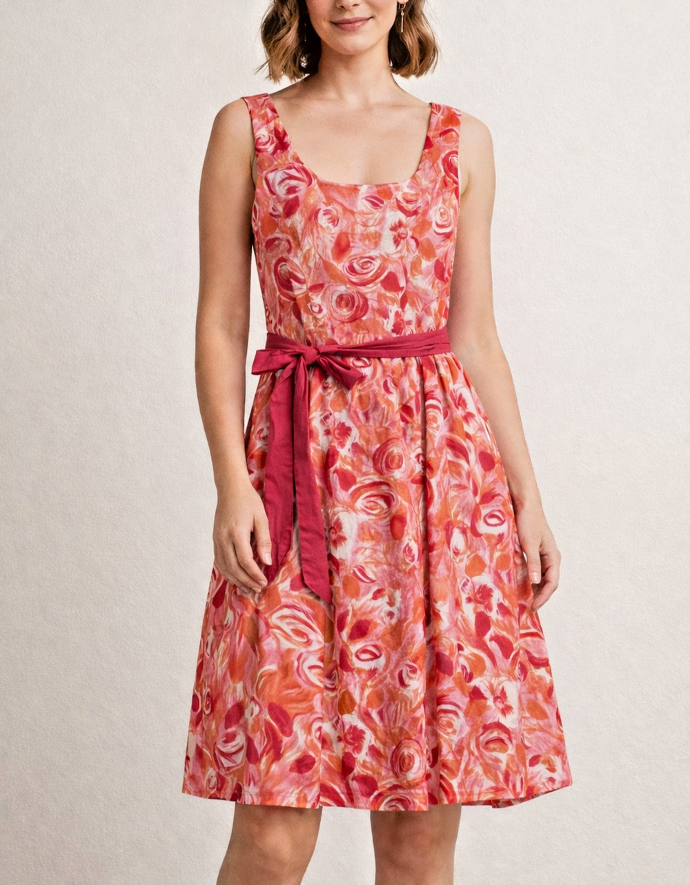 GARNET HILL 100% Cotton Square Neckline Sleeveless Knee Length A-Line Dress 12